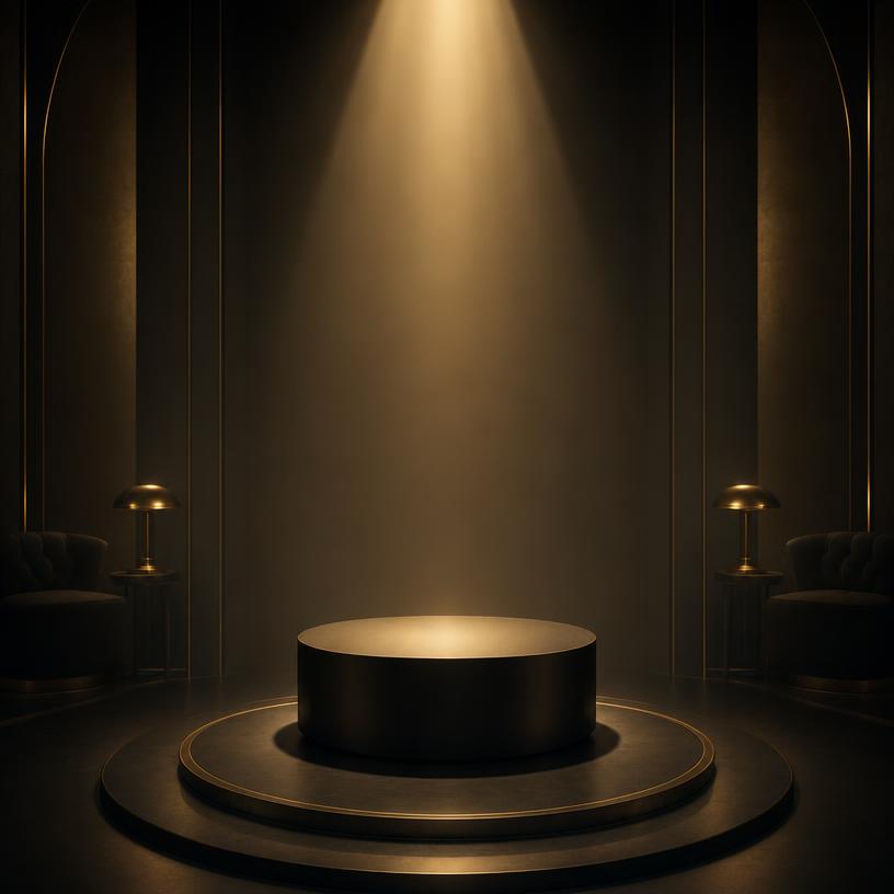A spotlit pedestal in a Strykes VIP room